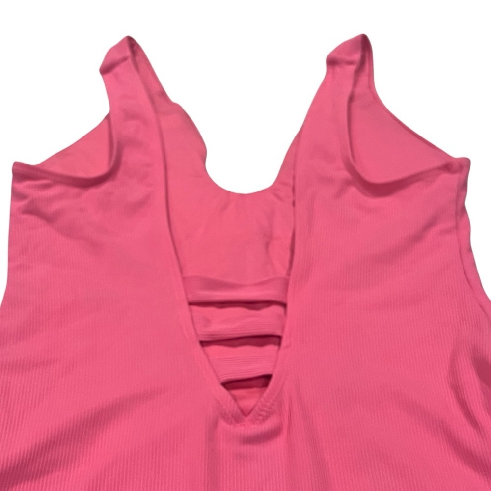 BECCA By Rebecca Virtue Pink One Piece Ribbed Strappy Cut Out Swimsuit — Large - Picture 3 of 14